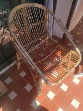 2 Sillas Mimbre Cojines Crema