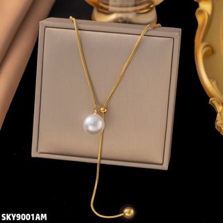 Collar Oro Acero Inoxidable Perla Blanca