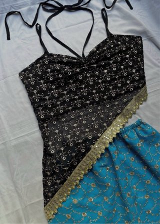 Falda Y2K mujer azul con detalles dorados
