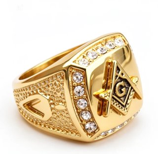 Anillo Masónico Hombre Acero Bañado Oro