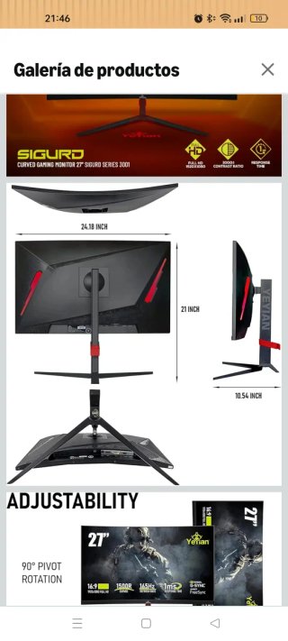 Monitor Curvo Yeyian Sigurd 27 165Hz FHD