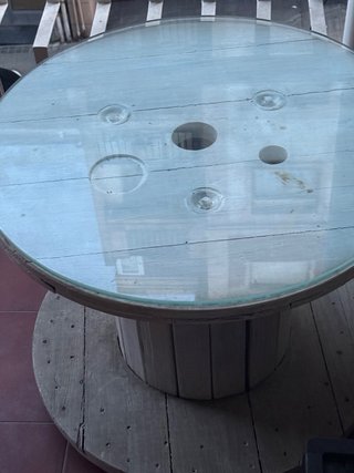 Mesa Rueda Bobina Grande con Cristal y Ruedas