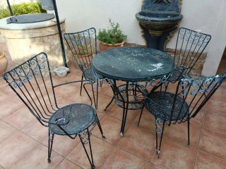 Conjunto mesa y 4 sillas forja jardín