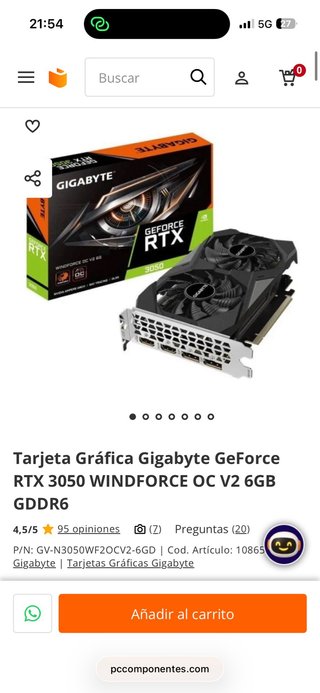 Tarjeta Gráfica Gigabyte RTX 3050 WINDFORCE OC