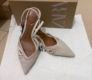 Zapatos Zara Tacones Beige Crochet