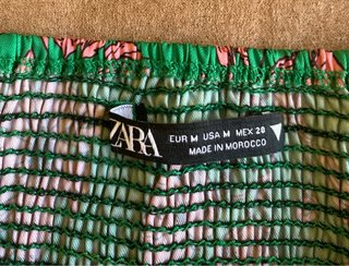 Top Zara M satinado verde rosa