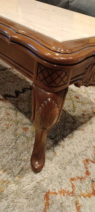 Mesa Centro Madera y Mármol Travertino Clásica