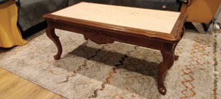 Mesa Centro Madera y Mármol Travertino Clásica