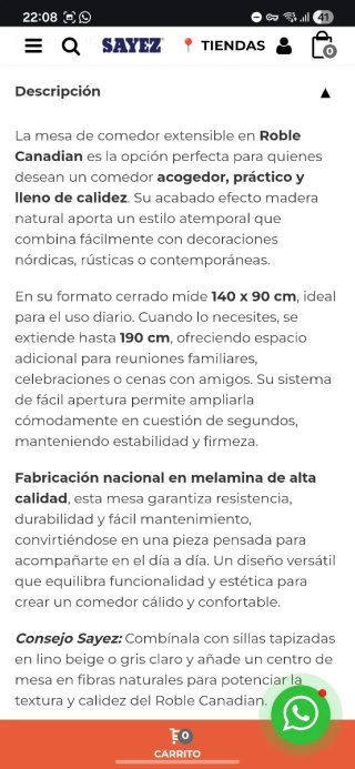 Mesa comedor extensible madera