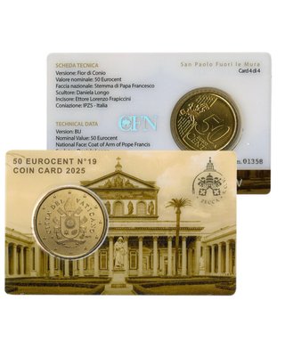 4 Monedas Vaticano 0,50€ 2025 Coincard