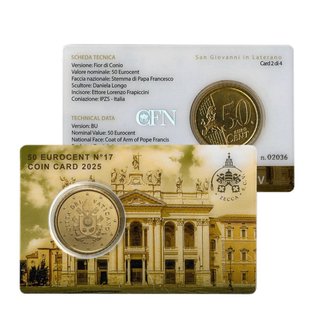 4 Monedas Vaticano 0,50€ 2025 Coincard