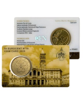 4 Monedas Vaticano 0,50€ 2025 Coincard