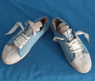 Deportivas azules con dibujo y cordones de raso