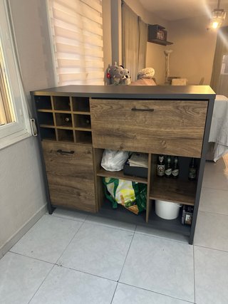 Mueble buffet botellero madera, roble y grafito