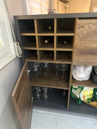 Mueble buffet botellero madera, roble y grafito
