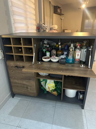 Mueble buffet botellero madera, roble y grafito