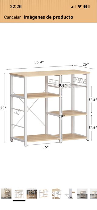 Estantería Cocina Almacenaje Madera y Metal blanco