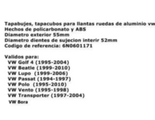 4TAPAS BUJE RUEDA LLANTA VOLKSWAGEN 55MM 6N0601171