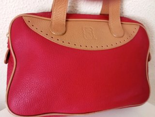 Bolso piel de dos asas,rojo y marrón
