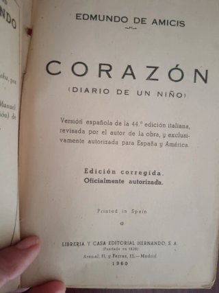 Libro Corazón: Diario de un niño de Amici. Antiguo