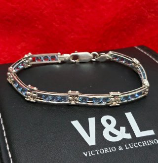 Pulsera Plata 925 Ley con Circonitas Azules