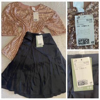 Conjunto H&M Top Lentejuelas y Falda Satén