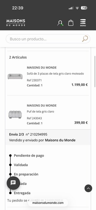 Divano 3/4 posti e Pouf Beige/Grigio Maison Du Monde