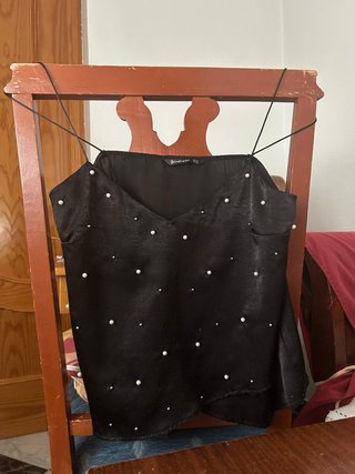 Blusa Stradivarius Negra Perlas Talla L