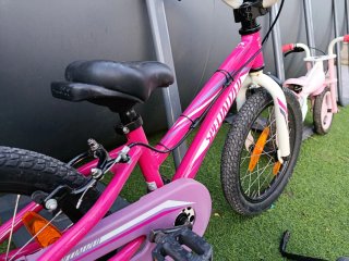 Bicicleta niña y patinete rosa