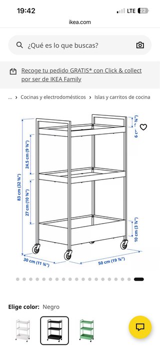 Carro de cocina metálico negro