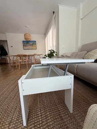 Mesa centro elevable blanca con almacenaje