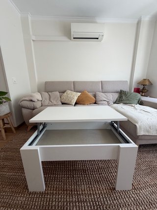 Mesa centro elevable blanca con almacenaje