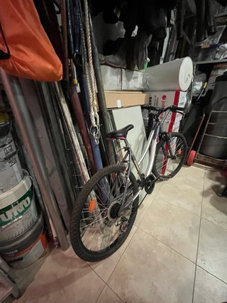 Bicicleta de montaña gris y morada