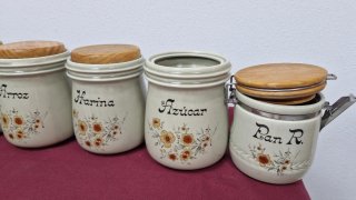 Set 8 Tarros Cerámica Cocina Madera Flores