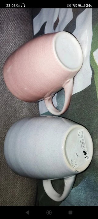2 Tazas Grandes Cerámica Rosa y Gris
