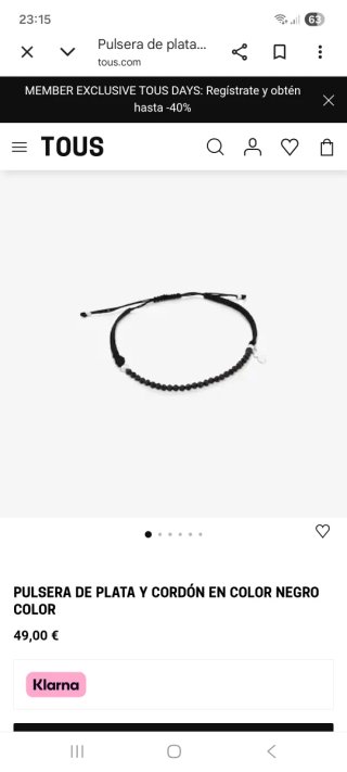 Pulsera Tous Plata y Cordón Negro ( Nueva)