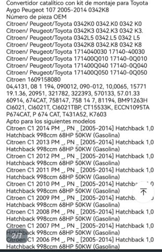 Catalizador Toyota Aygo, C1, Peugeot 107