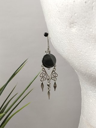 Pendientes Boho Colgantes de Metal y Ónix Negro