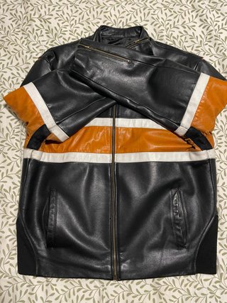 Chaqueta Biker Piel Negra y Naranja