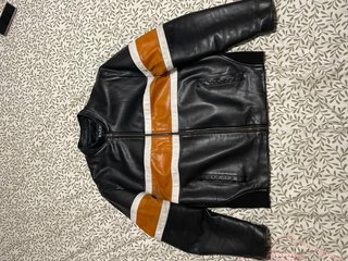 Chaqueta Biker Piel Negra y Naranja