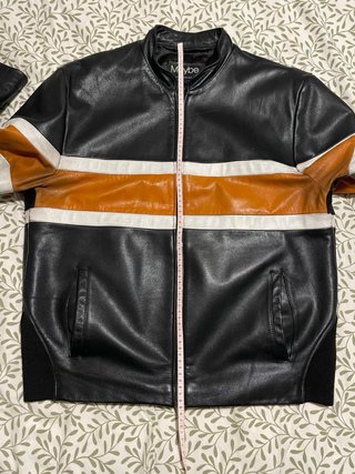 Chaqueta Biker Piel Negra y Naranja