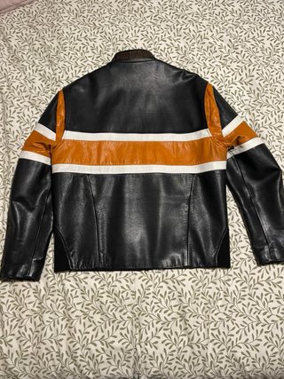 Chaqueta Biker Piel Negra y Naranja