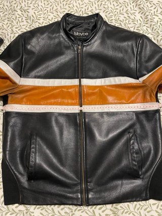 Chaqueta Biker Piel Negra y Naranja