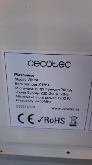Microondas Blanco Cecotec Completo