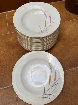 Vajilla de porcelana con borde dorado