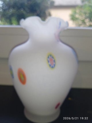 Vaso vintage in vetro stile Murano con etichetta