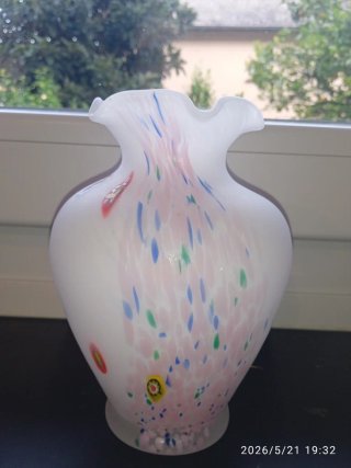 Vaso vintage in vetro stile Murano con etichetta