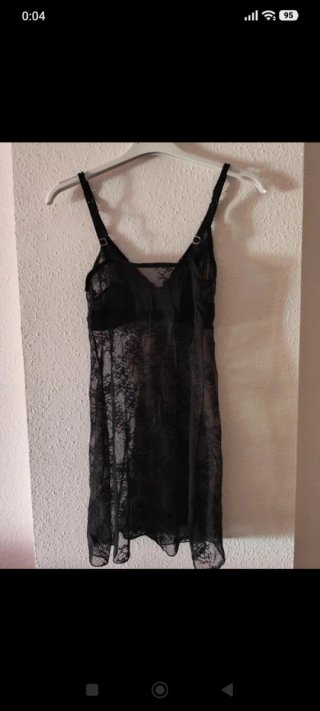 Conjunto encaje negro semitransparente talla 38