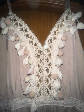 Vestido Boho Beige/Blanco Talla L
