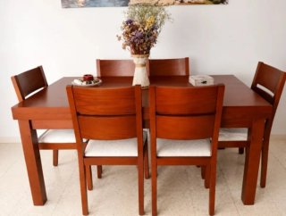 Mesa extensible madera maciza + 6 sillas